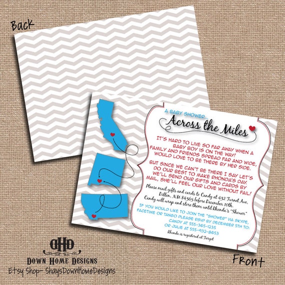 Custom Baby Shower Invitation Long Distance States Shapes