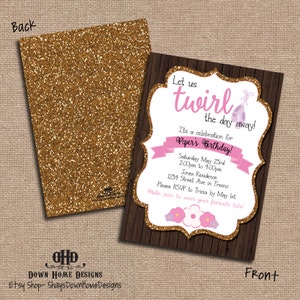 CUSTOM Birthday Party Einladungen - Rustikale Girly Ballerina Pink & Gold Digitale Datei