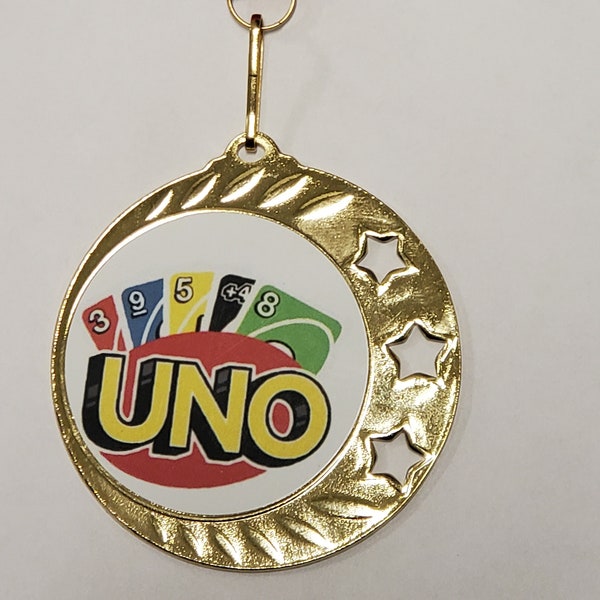 UNO Card Game Medallion or Medal, Winner, 1st Place, 2.75" diameter, with your engraving