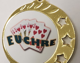 EUCHRE Card Game Medallion or Medal, Winner, 1st Place, 2.75" diameter, with your engraving