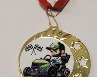 Lawn Mower Racing Contest Medallion or Medal, Winner, 1st Place, State Fair,  2.75" diameter, with your engraving