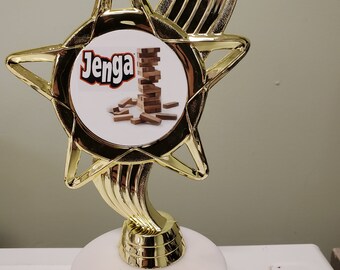 Personalized, Jenga or Giant Jenga, Outdoor, trophy Champion Winner 1st Place, about 7" tall, with your engraving, Kid's game