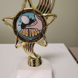 Egg Toss or Egg Race, Best Decorated Easter Eggs, Egg Hunt, Fun Trophy or award personalized with your engraving, about 7" tall