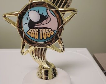 Lanzamiento de huevos o carrera de huevos, huevos de Pascua mejor decorados, búsqueda de huevos, trofeo divertido o premio personalizado con su grabado, aproximadamente 7" de alto