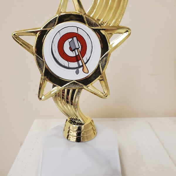 Axe Throwing Trophy or award for your league, about 7" tall, includes engraving