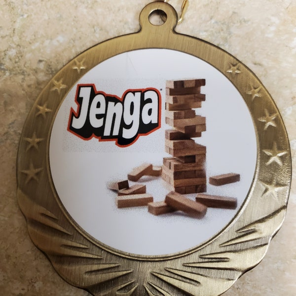 Medallion or Medal for your JENGA Game Winner, 1st Place, 2.75" diameter, with engraving