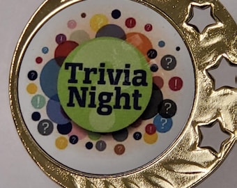 Trivia Night Champion Winner, Family Games, gold medal with neck ribbon