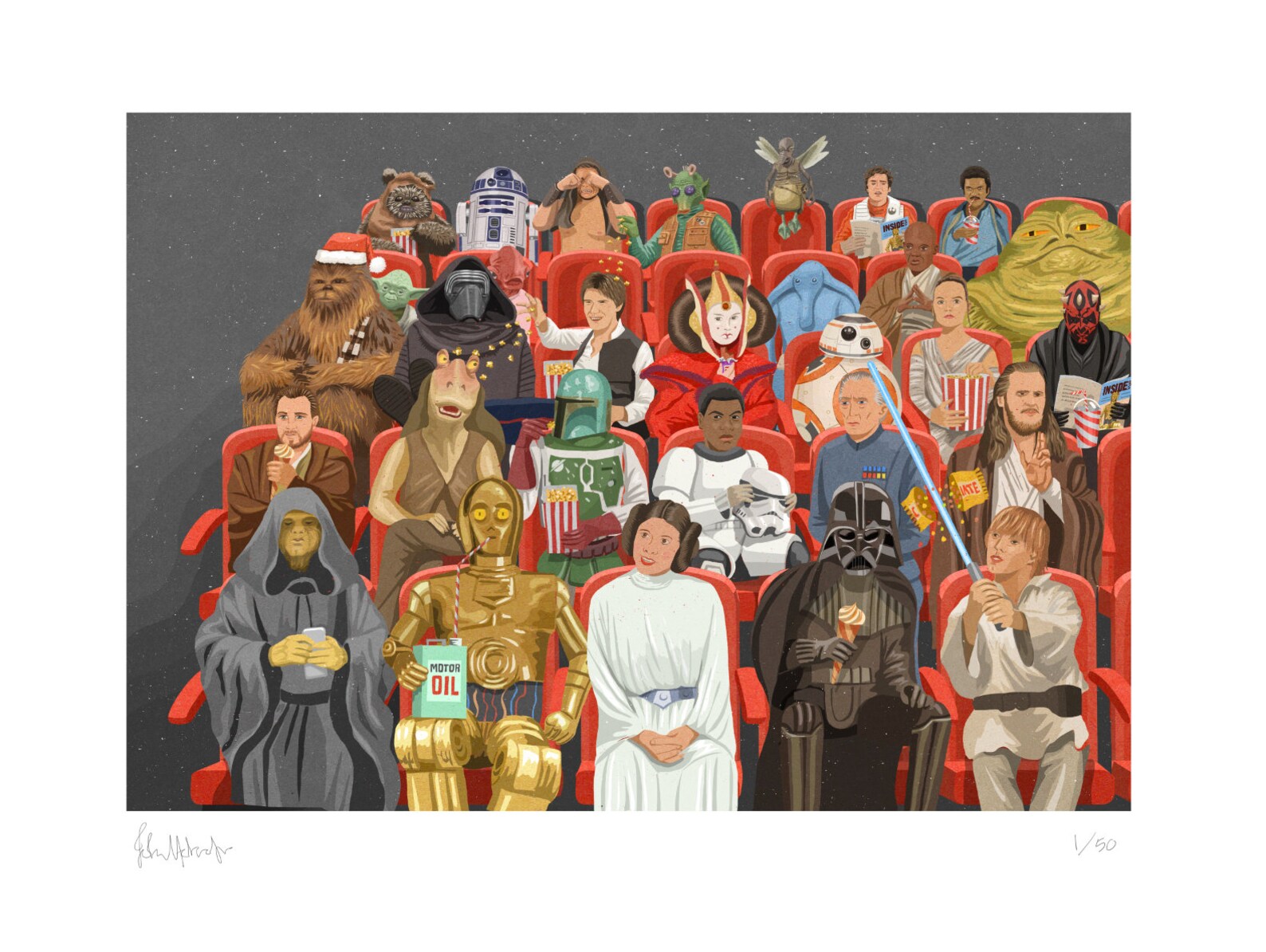 Limited edition art print of Star wars characters watching a | Etsy