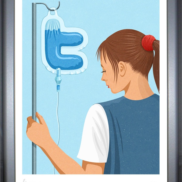 signed limited edition art print of conceptual illustration satire featuring a woman with twitter drip