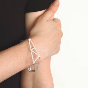 Wide silver bangle bracelet, 3d bangle, lightweight bangle,  urban chic, architectural jewelry,  gift for her