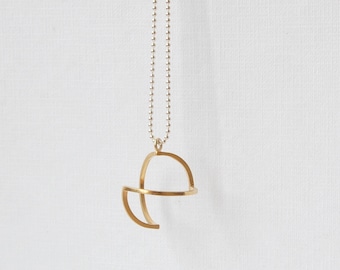 Long gold and silver necklace, geometric gold pendant necklace, architectural jewelry, gift for women, contemporary jewelry