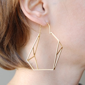 Geometric hoop earrings, gold statement earrings, architectural hoops, gift for her, modern gold hoops, contemporary jewelry