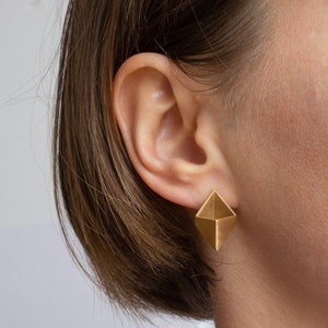 Gold stud earrings, gold cube post earrings, geometric gold earrings,gold plated stud earrings, geometric earrings, geometric studs image 1