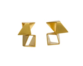 Contemporary gold earrings, artistic earrings, design earrings, geometric gold stud earrings, sculptural post earrings