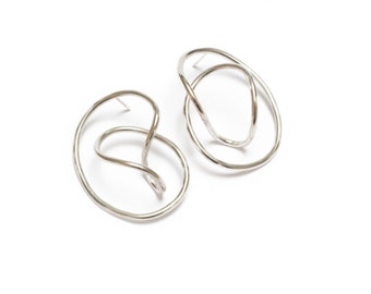 Large organic statement earrings, sterling silver organic shape post earrings