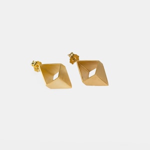 Gold stud earrings, gold cube post earrings, geometric gold earrings,gold plated stud earrings, geometric earrings, geometric studs image 3
