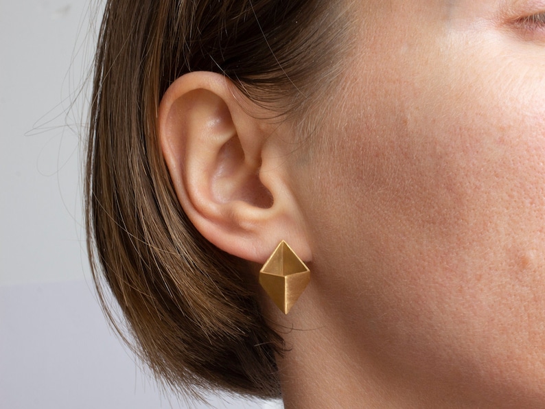 Gold stud earrings, gold cube post earrings, geometric gold earrings,gold plated stud earrings, geometric earrings, geometric studs image 1