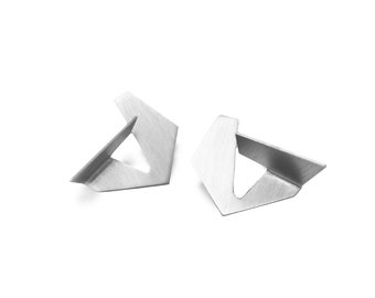 Architectural stud earrings in sterling silver, sculptural three-dimensional post earrings, gift for architect woman girlfriend