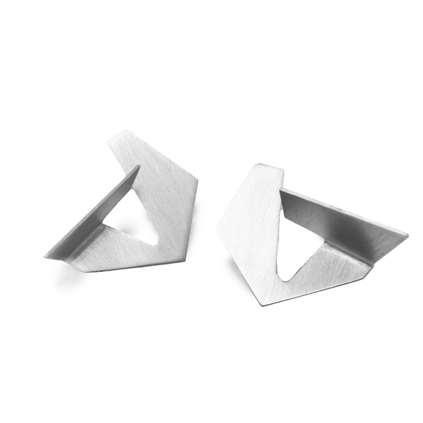 Architectural stud earrings in sterling silver, sculptural three-dimensional post earrings, gift for architect woman girlfriend