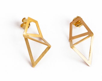 Geometric stud earrings in gold plated sterling silver, lightweight gold studs, minimalist gold studs, gift for architect,