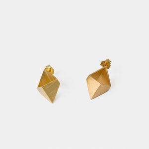 Gold stud earrings, gold cube post earrings, geometric gold earrings,gold plated stud earrings, geometric earrings, geometric studs image 2