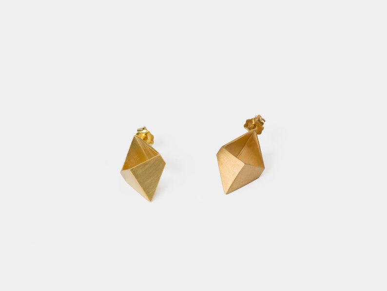 Gold stud earrings, gold cube post earrings, geometric gold earrings,gold plated stud earrings, geometric earrings, geometric studs image 2