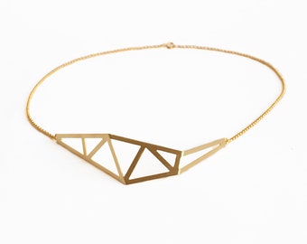Collar declaración de oro, colgante geométrico de oro, joyería arquitectónica, joyería de diseño industrial, regalo para mujer, joyería contemporánea