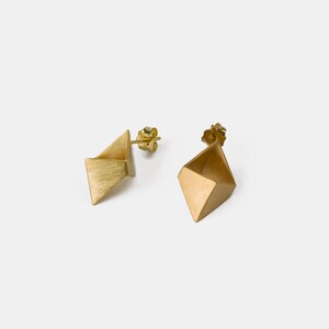 Gold stud earrings, gold cube post earrings, geometric gold earrings,gold plated stud earrings, geometric earrings, geometric studs image 4