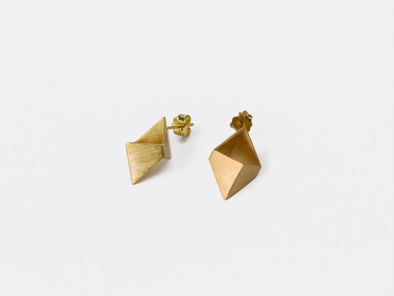 Gold stud earrings, gold cube post earrings, geometric gold earrings,gold plated stud earrings, geometric earrings, geometric studs image 4