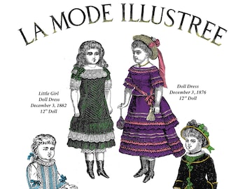 Little Girl's Doll Clothes Dresses Pattern Book From La Mode Illustree - Choice of 12in to 24in