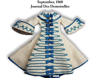 1860s Soutache Coat Dress Doll Clothes Pattern Fits 15" or 18" Resin Repro Enfantine Huret Doll Bodies