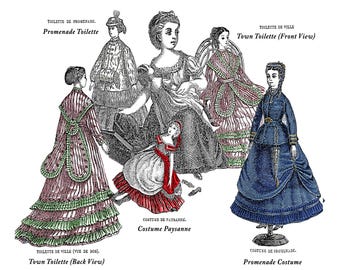 Digital Download - 1869 La Mode Illustrée Doll Clothes Pattern Book For 18" Antique Dolls