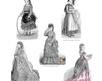 18in 1872 La Mode Illustree Pattern Book  Antique French Fashion Dolls with Ball Gown- Digital Download