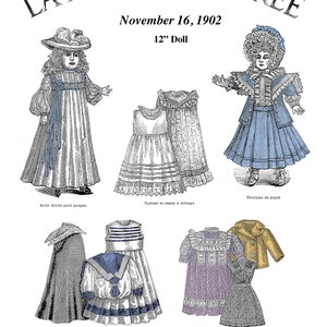 1902 La Mode Illustrée Poupée Vêtements Garde-robe Pattern Book - Votre choix de 12 pouces ou 18 pouces