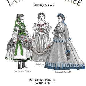 DOLL clothing patterns MODE ILLUSTREE SEWING PATTERN Jan 9,1870 