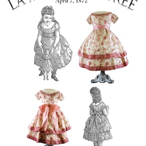 1872 Enfantine Huret Style Scalloped Edges Dress 15&quot; or 18&quot; Doll Clothes Pattern