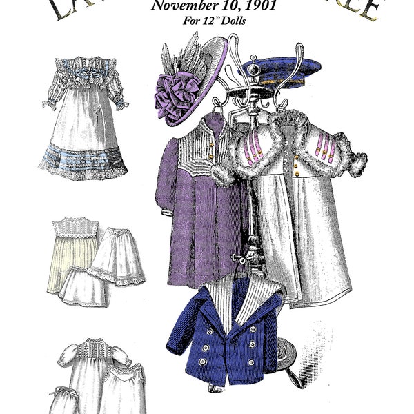 1901 La Mode Illustree Dolls Clothes Pattern Book for Antique Dolls