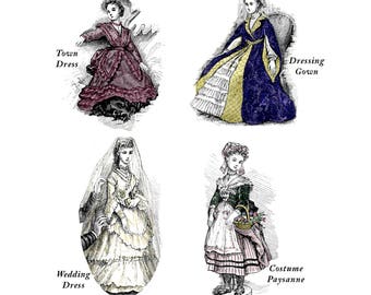 Patron Ancien N°64 La Poupée Modèle, Jupe Retroussée & Parure, 45 & 34 Cm - Reproduction De Magazine 1870