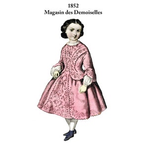 15in 1852 Enfantine Huret Style Dress with Embroidered Basque Doll Clothes Pattern