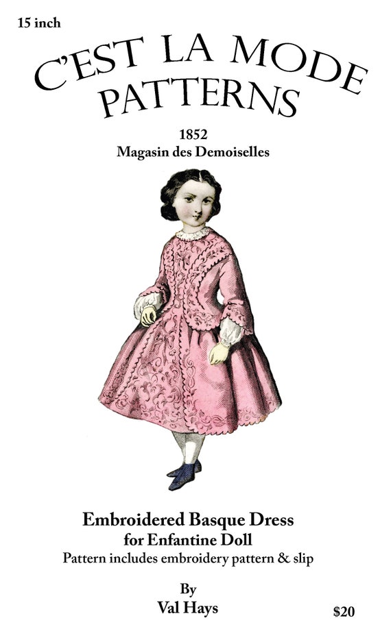 1872 Enfantine Huret Style Scalloped Edges Dress 15/" Doll Clothes Pattern