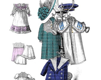 Digital 18" 1901 La Mode Illustree Dolls Clothes Pattern Book for Antique Dolls