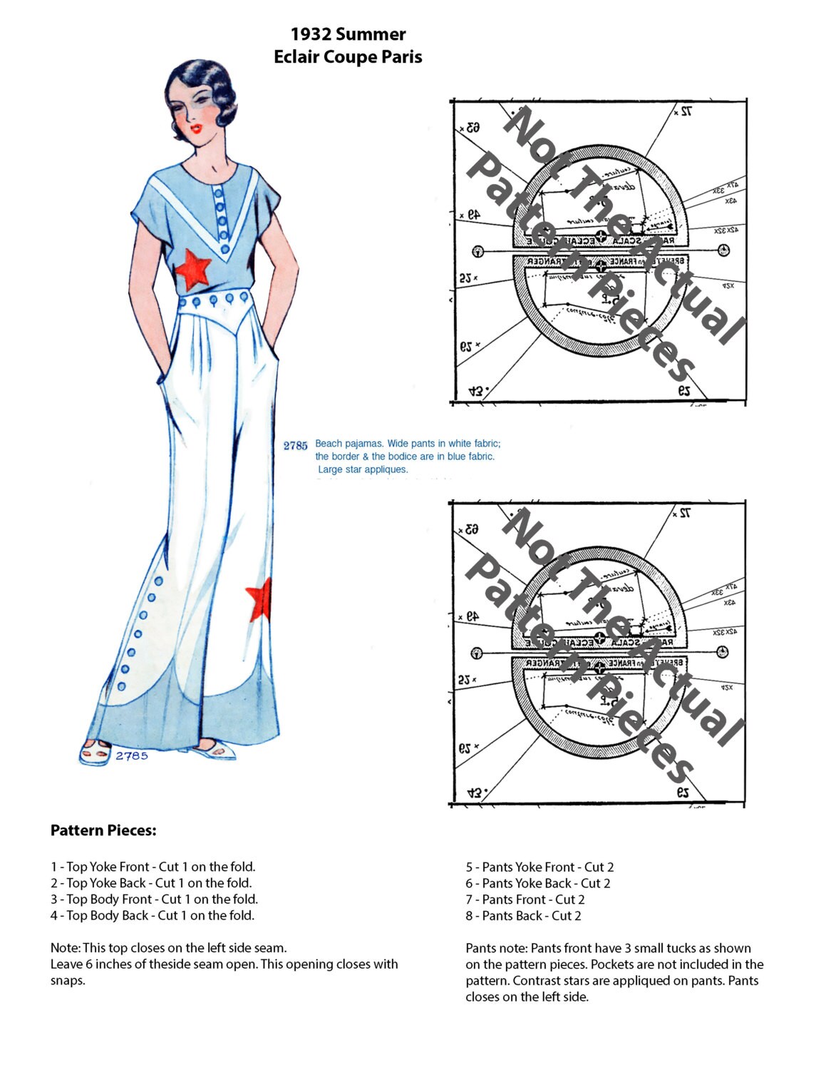 1932 Summer Beach Pajamas Pattern - Eclair Coupe Paris - Etsy