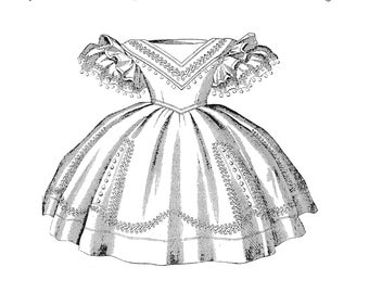 Digital 1860 Enfantine Huret Style Soutache Dress Doll Clothes Pattern For 18" Doll