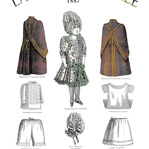 1887  La Mode Illustree Doll Clothes Pattern Book For Bru Type Wardrobe - 12in to 24 in