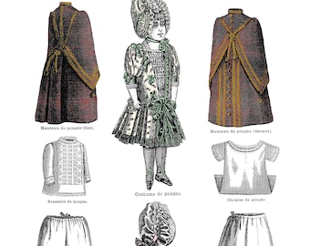 1887 La Mode Illustree 12in boneca veste padrão livro para tipo guarda-roupa Bru