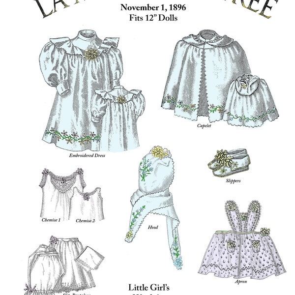 1896 La Mode Illustrée Child's Wardrobe Pattern Book For Antique Dolls - Choice of 12in or 18in