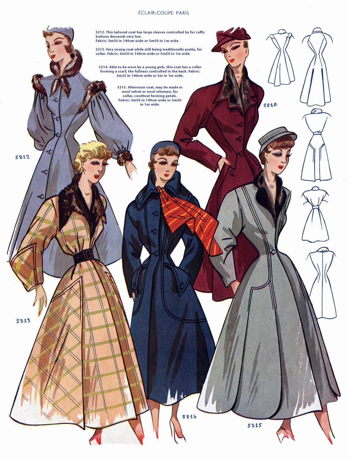 Pair-mid-century 1956 French Fashion Prints-daywear -  Canada