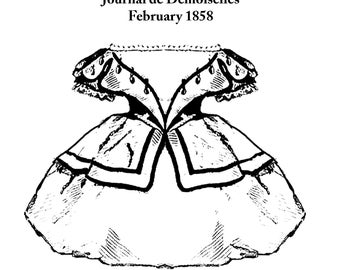 18in Digital 1858 Enfantine Huret Style Dress with Basque & Revers Doll Clothes Pattern