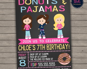 Donuts and PJs Invitation Donuts and Pajamas Invite Thank
