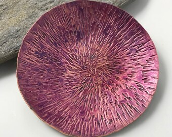 Magenta Textured Copper Candle Holder Dish